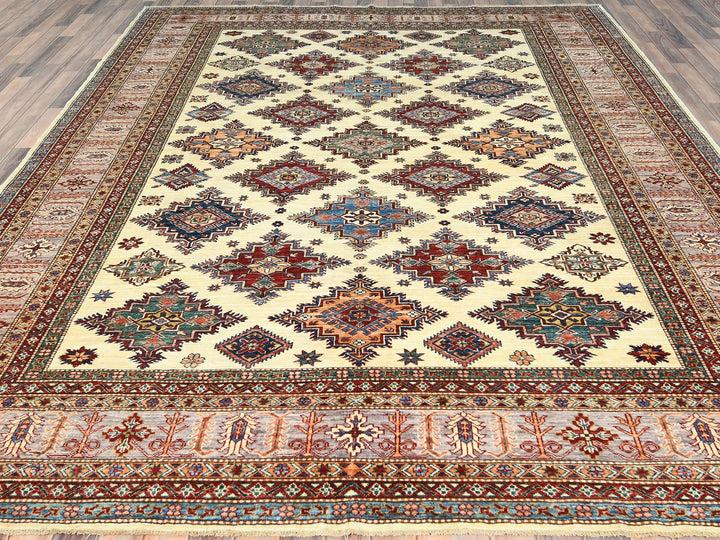 9'3" x 12'0" New Hand Knotted Ivory Wool Rectangle Oriental Rug - MOA10282380