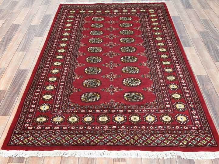 4'2" x 6'6" New Hand Knotted Red Wool Rectangle Oriental Rug - MOA10282415