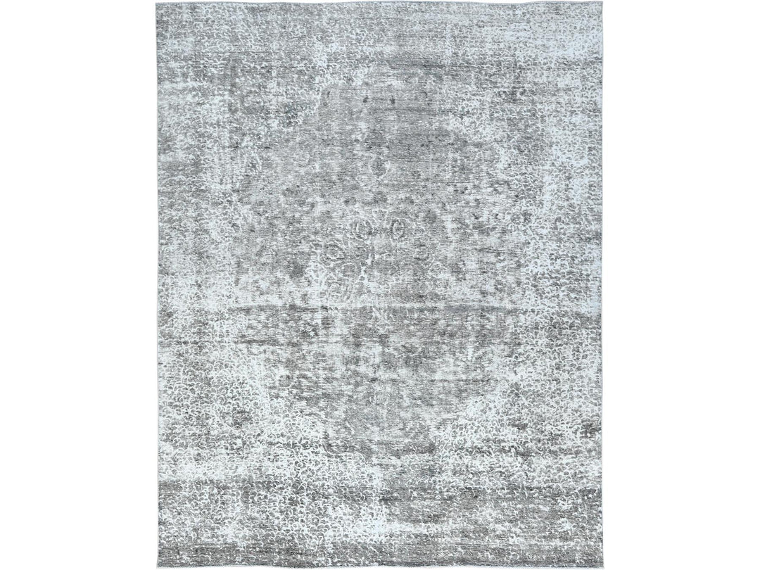 9'3" x 12'0" Vintage Hand Knotted Grey Wool Rectangle Oriental Rug - MOA10282544