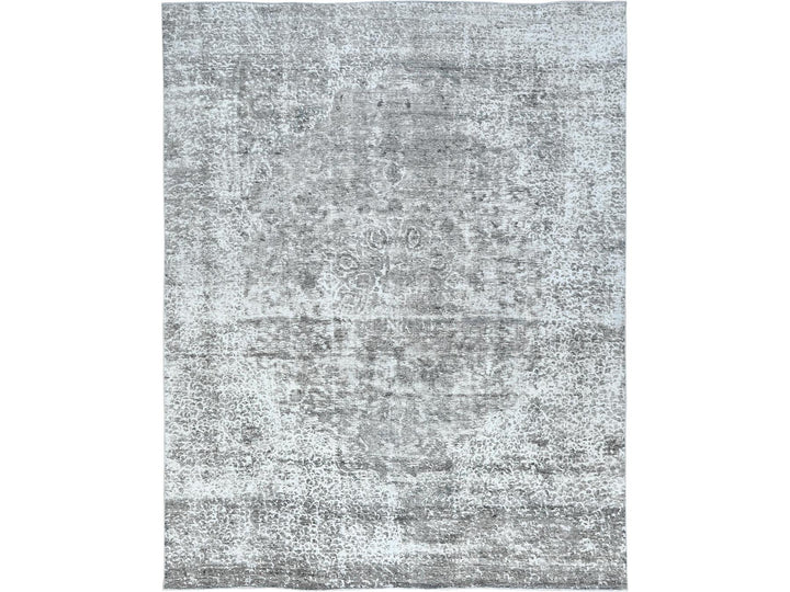 9'3" x 12'0" Vintage Hand Knotted Grey Wool Rectangle Oriental Rug - MOA10282544