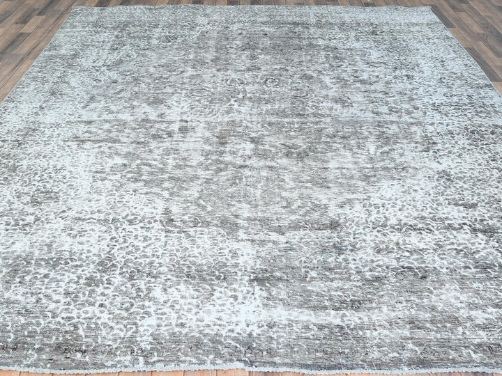 9'3" x 12'0" Vintage Hand Knotted Grey Wool Rectangle Oriental Rug - MOA10282544