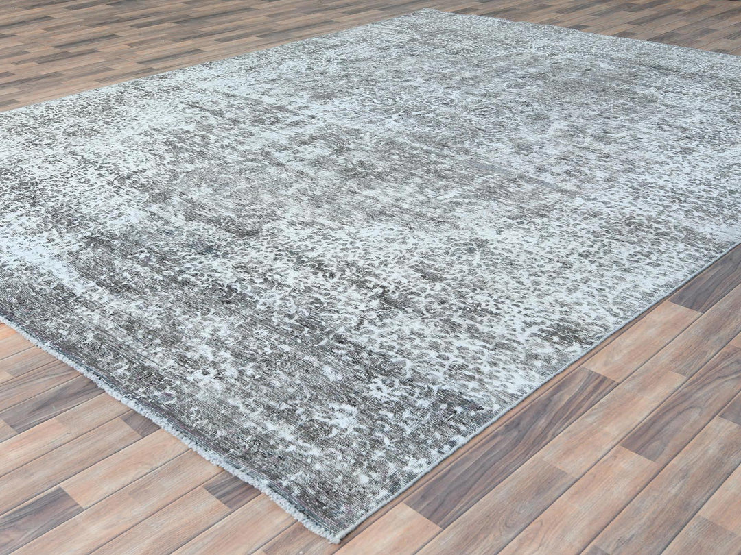 9'3" x 12'0" Vintage Hand Knotted Grey Wool Rectangle Oriental Rug - MOA10282544