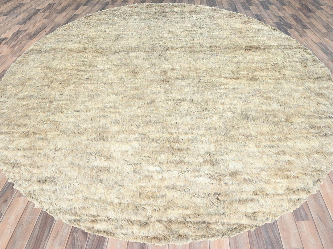 13'6" x 13'5" New Hand Knotted Beige Wool Round Oriental Rug - MOA10282563