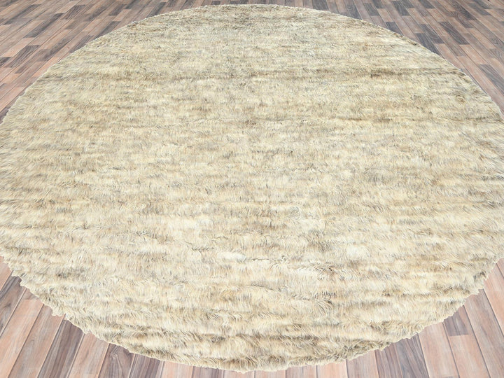 13'6" x 13'5" New Hand Knotted Beige Wool Round Oriental Rug - MOA10282563