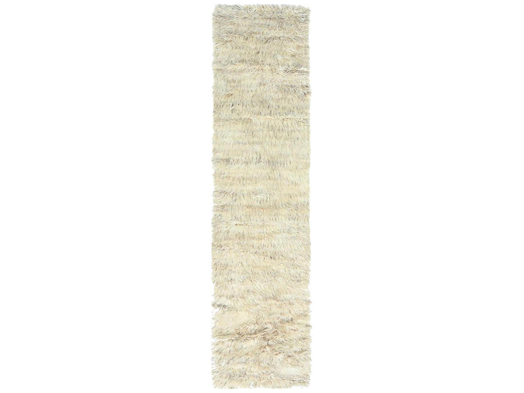 2'7" x 10'1" New Hand Knotted Beige Wool Runner Oriental Rug - MOA10282573