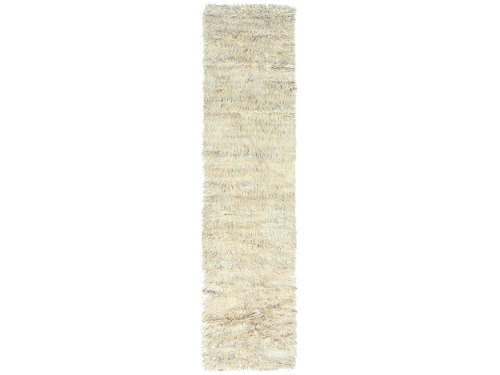 2'7" x 10'1" New Hand Knotted Beige Wool Runner Oriental Rug - MOA10282573