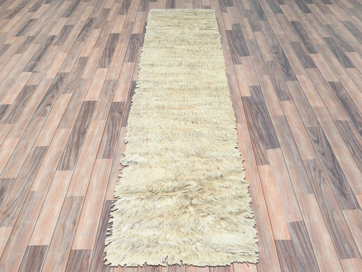 2'7" x 10'1" New Hand Knotted Beige Wool Runner Oriental Rug - MOA10282573