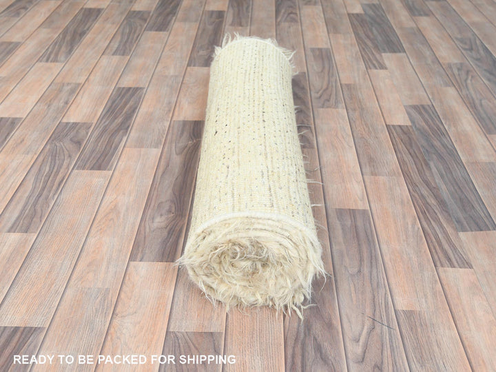 2'7" x 10'1" New Hand Knotted Beige Wool Runner Oriental Rug - MOA10282573