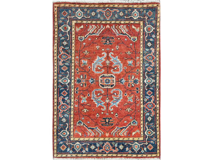 2'0" x 2'10" New Hand Knotted Red Wool Rectangle Oriental Rug - MOA10282631