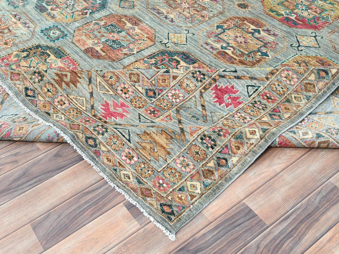 9'9" x 14'1" New Hand Knotted Blue Wool Rectangle Oriental Rug - MOA10282656