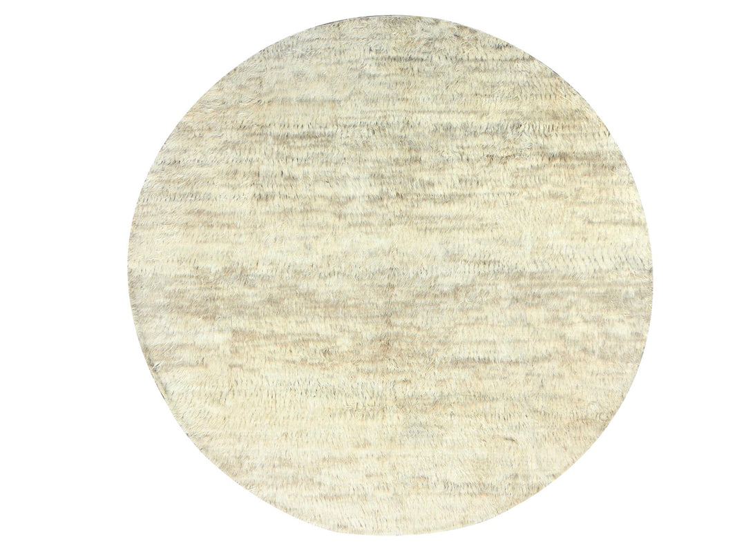 12'0" x 12'1" New Hand Knotted Beige Wool Round Oriental Rug - MOA10282658