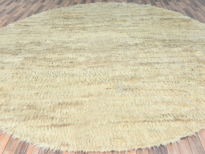12'0" x 12'1" New Hand Knotted Beige Wool Round Oriental Rug - MOA10282658