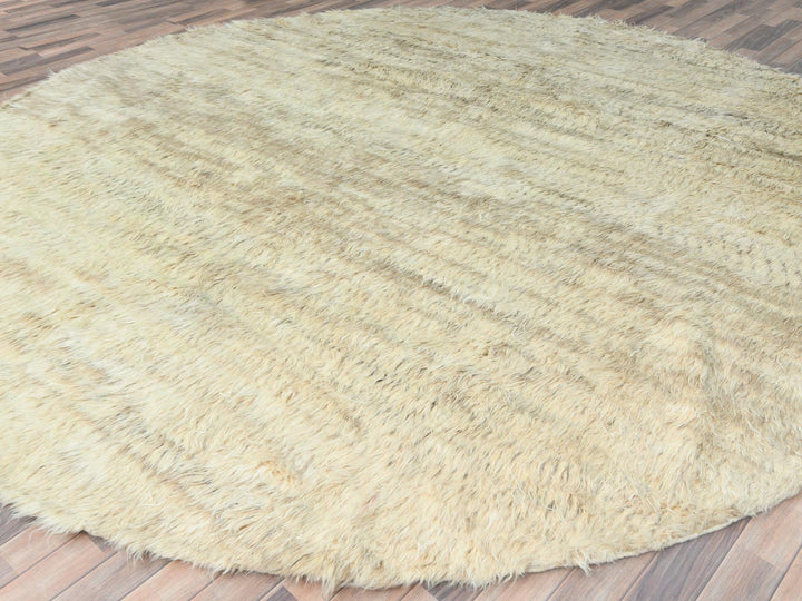 12'0" x 12'1" New Hand Knotted Beige Wool Round Oriental Rug - MOA10282658