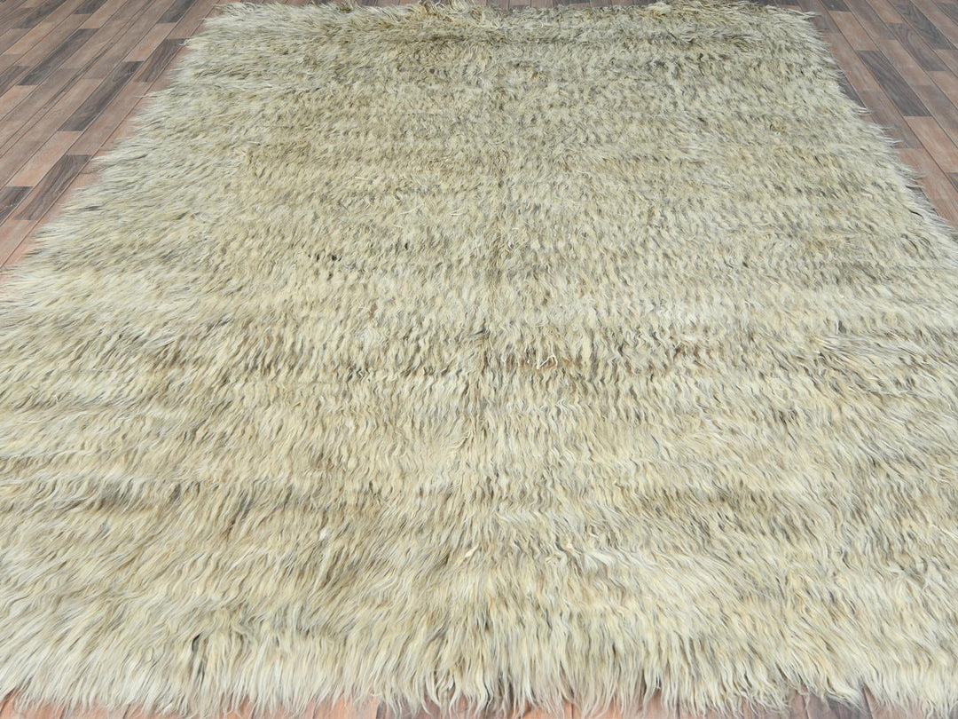 7'7" x 9'10" New Hand Knotted Grey Wool Rectangle Oriental Rug - MOA10282661
