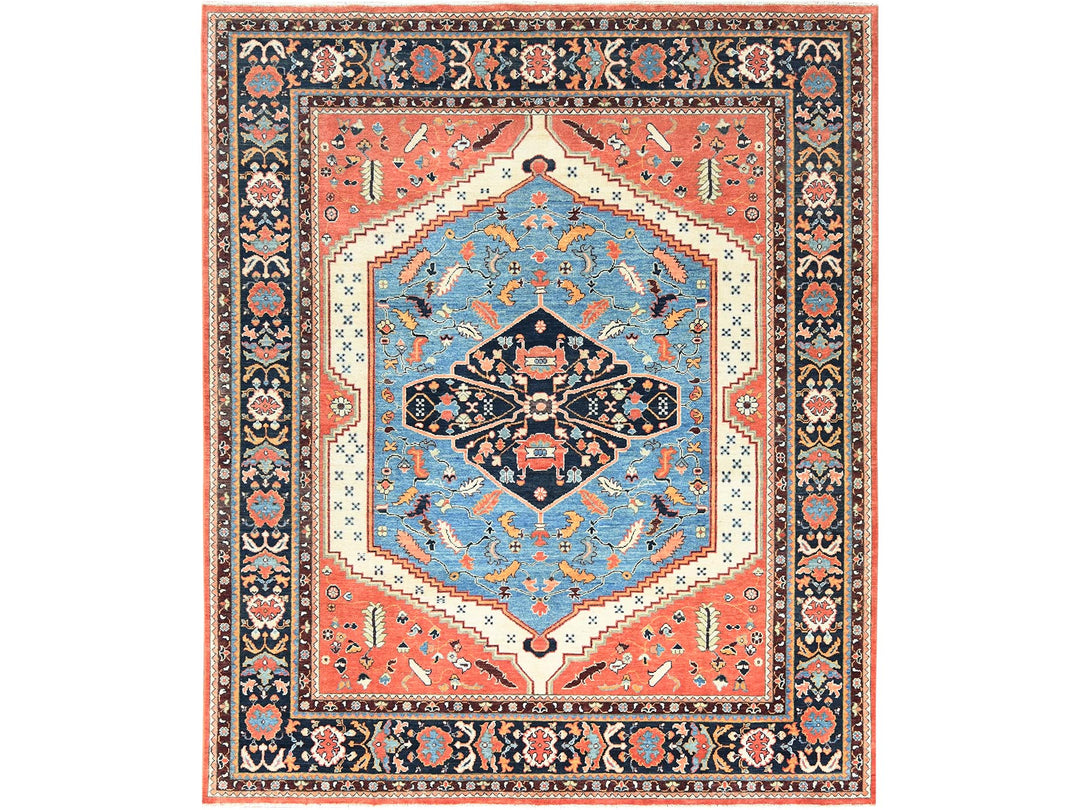 8'0" x 9'6" New Hand Knotted Orange Wool Rectangle Oriental Rug - MOA10282676