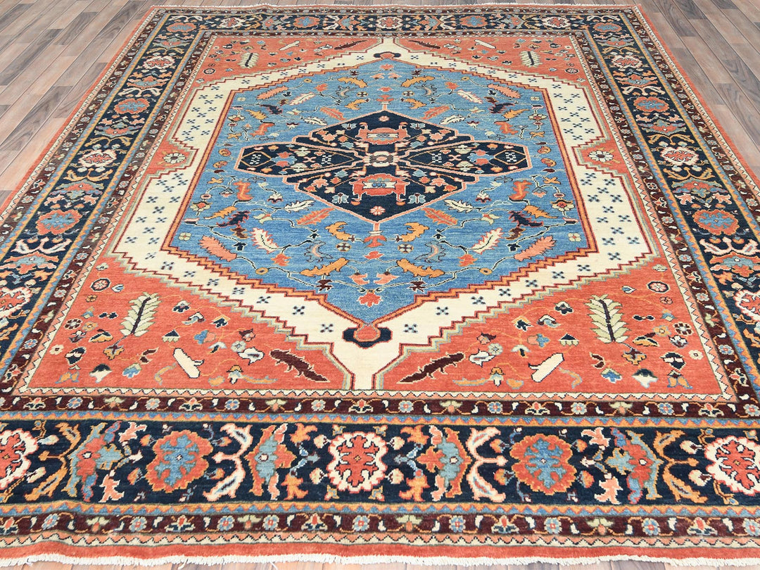 8'0" x 9'6" New Hand Knotted Orange Wool Rectangle Oriental Rug - MOA10282676