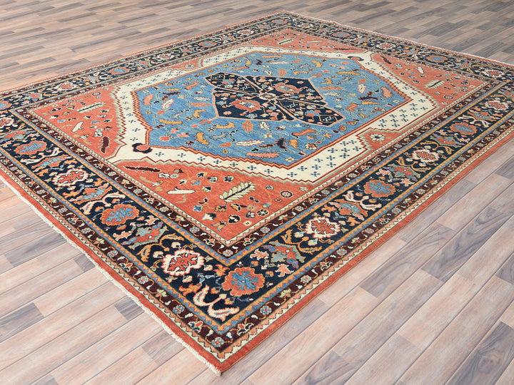 8'0" x 9'6" New Hand Knotted Orange Wool Rectangle Oriental Rug - MOA10282676
