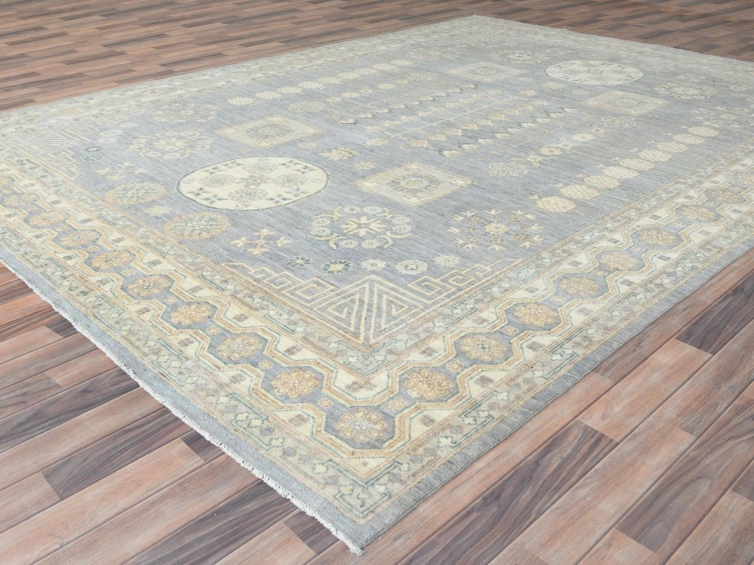 9'1" x 12'0" New Hand Knotted Grey Wool Rectangle Oriental Rug - MOA10282702
