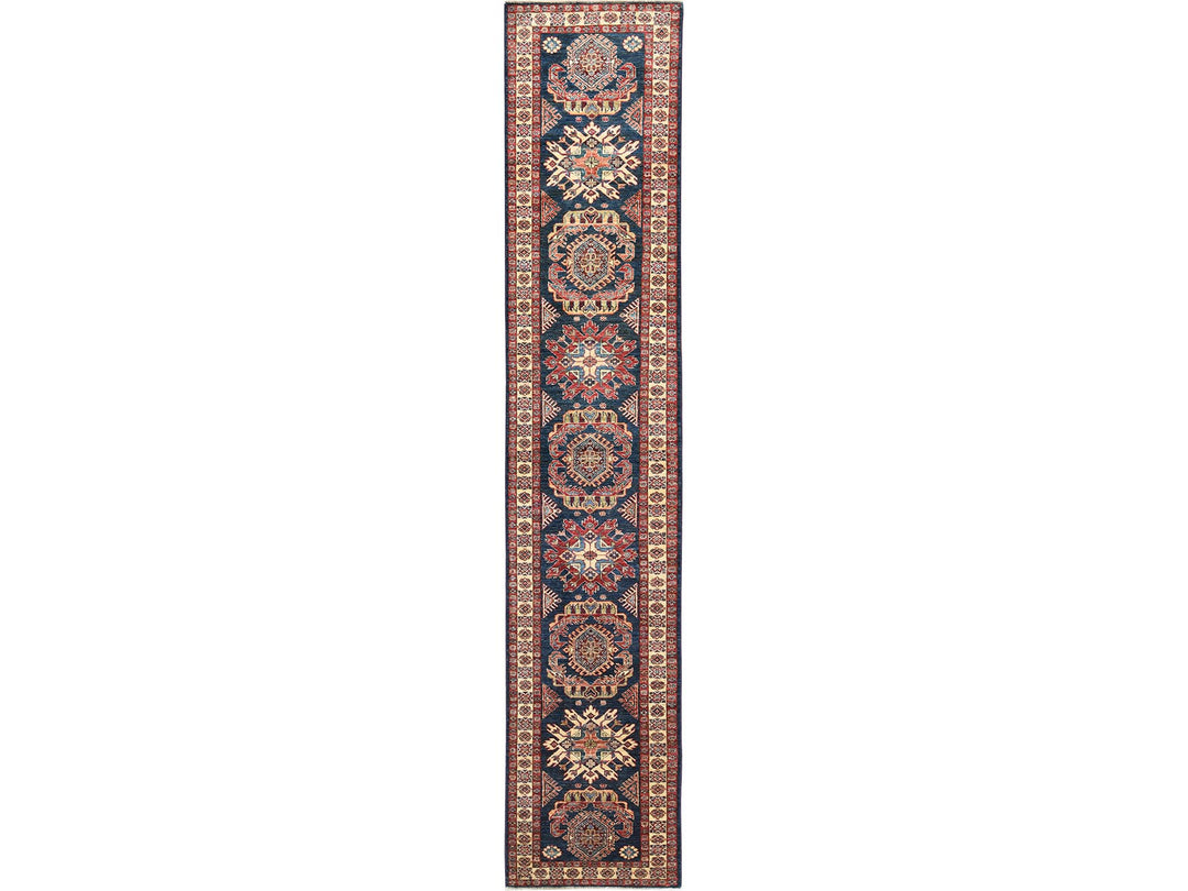 2'7" x 13'6" New Hand Knotted Blue Wool Runner Oriental Rug - MOA10282725