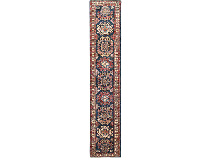 2'7" x 13'6" New Hand Knotted Blue Wool Runner Oriental Rug - MOA10282725