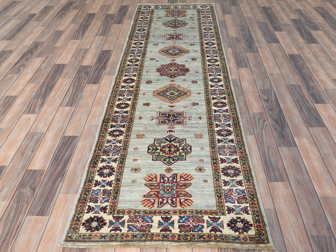 2'7" x 8'5" New Hand Knotted Grey Wool Runner Oriental Rug - MOA10282732