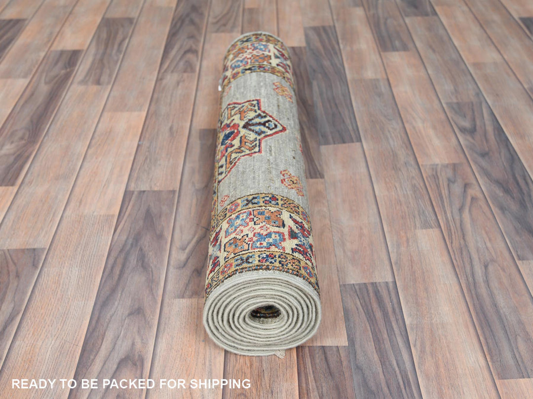 2'5" x 8'6" New Hand Knotted Grey Wool Runner Oriental Rug - MOA10282740