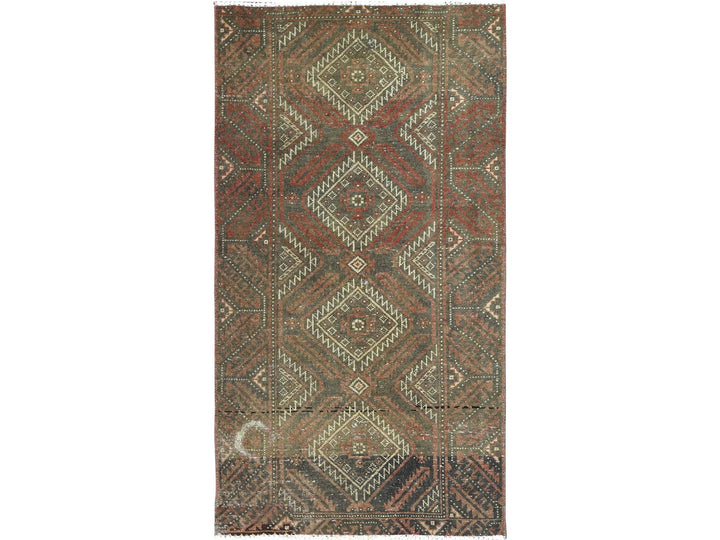 3'0" x 5'5" Vintage Hand Knotted Brown Wool Rectangle Oriental Rug - MOA10282806