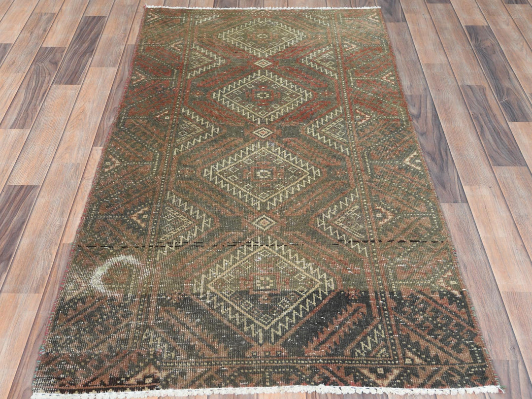 3'0" x 5'5" Vintage Hand Knotted Brown Wool Rectangle Oriental Rug - MOA10282806