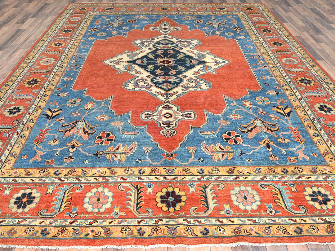 9'1" x 11'8" New Hand Knotted Blue Wool Rectangle Oriental Rug - MOA10282824