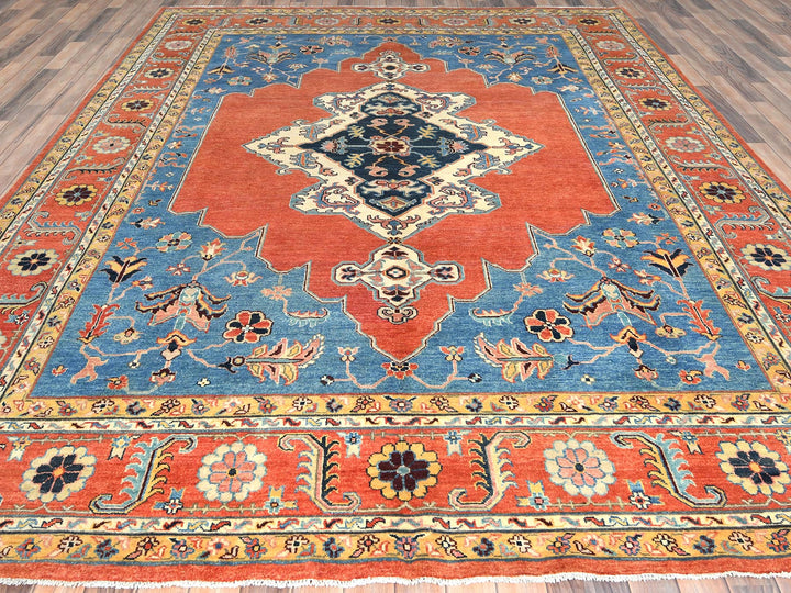 9'1" x 11'8" New Hand Knotted Blue Wool Rectangle Oriental Rug - MOA10282824