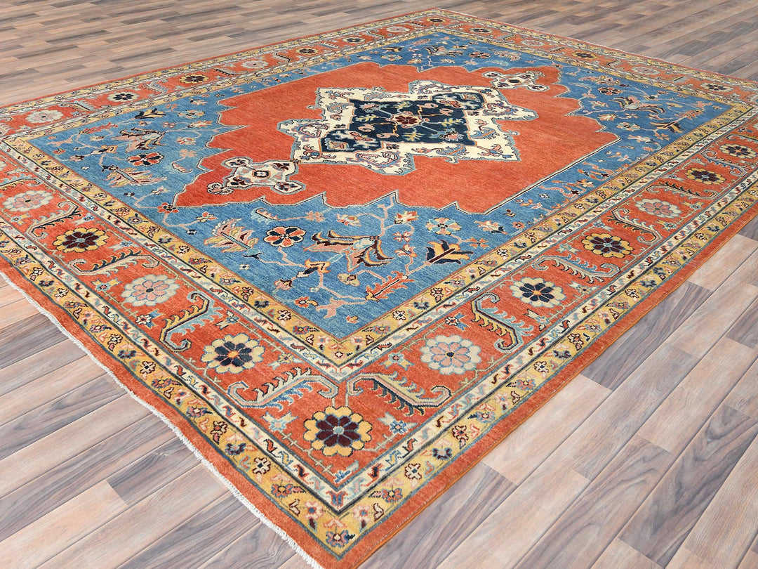 9'1" x 11'8" New Hand Knotted Blue Wool Rectangle Oriental Rug - MOA10282824