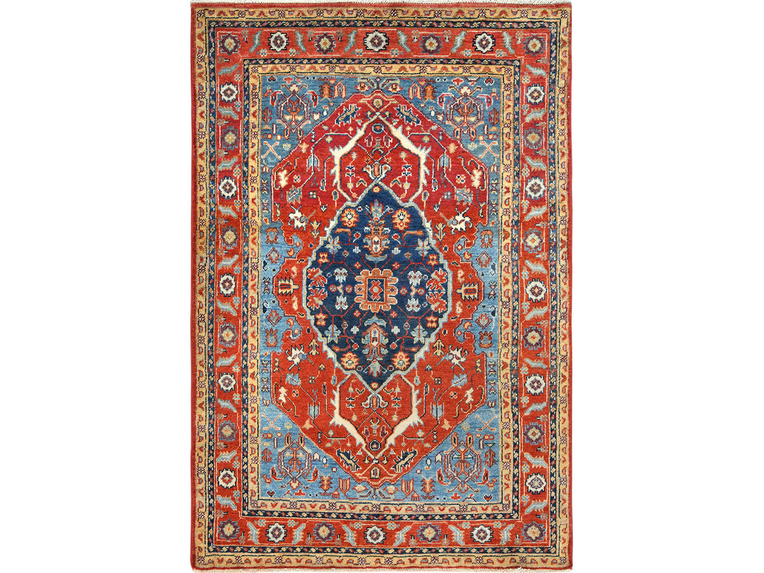 4'0" x 5'9" New Hand Knotted Red Wool Rectangle Oriental Rug - MOA10282826