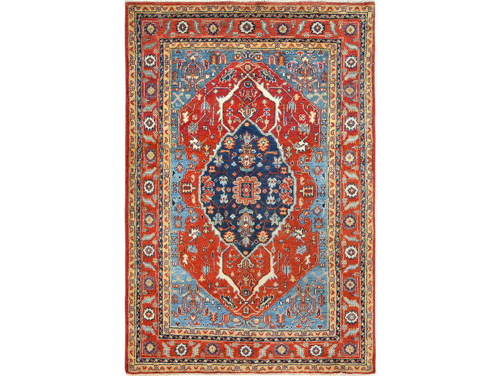 4'0" x 5'9" New Hand Knotted Red Wool Rectangle Oriental Rug - MOA10282826