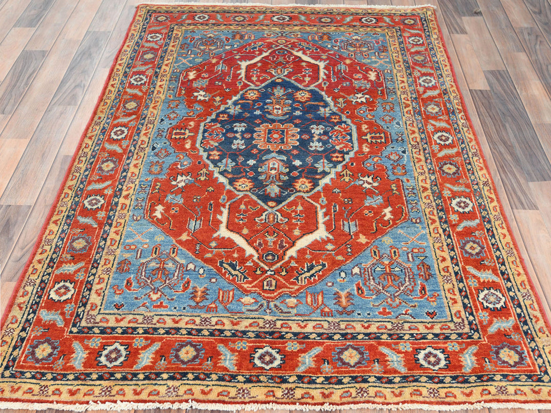 4'0" x 5'9" New Hand Knotted Red Wool Rectangle Oriental Rug - MOA10282826