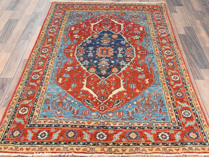 4'0" x 5'9" New Hand Knotted Red Wool Rectangle Oriental Rug - MOA10282826