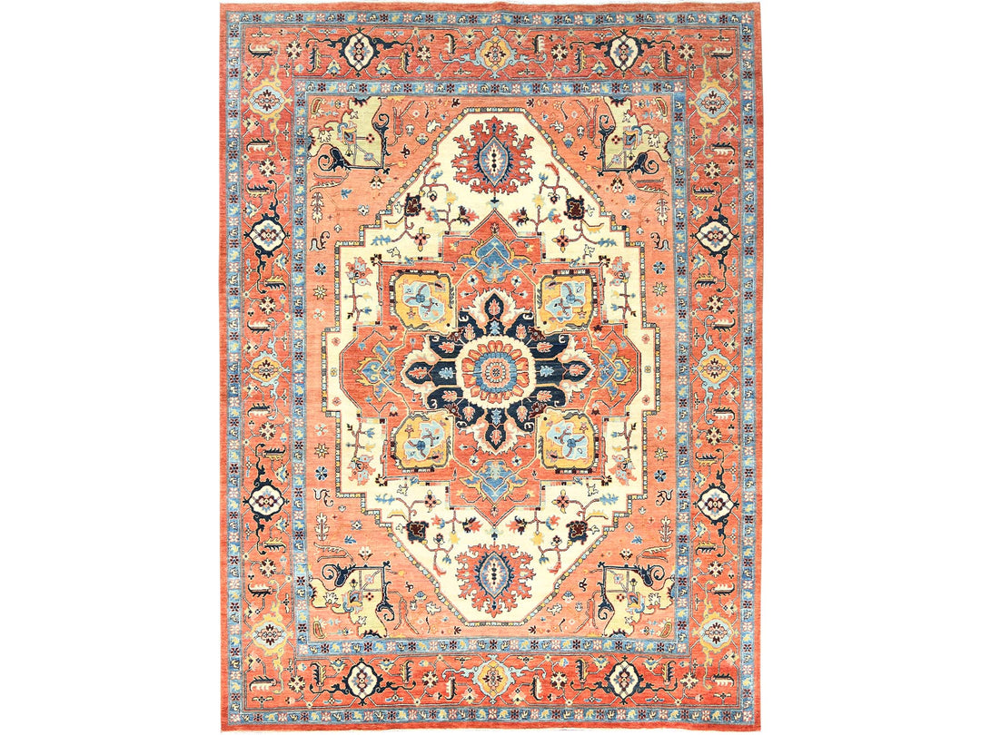 8'9" x 11'8" New Hand Knotted Orange Wool Rectangle Oriental Rug - MOA10282876