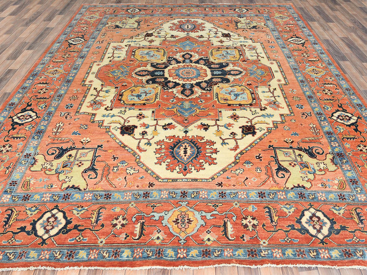 8'9" x 11'8" New Hand Knotted Orange Wool Rectangle Oriental Rug - MOA10282876
