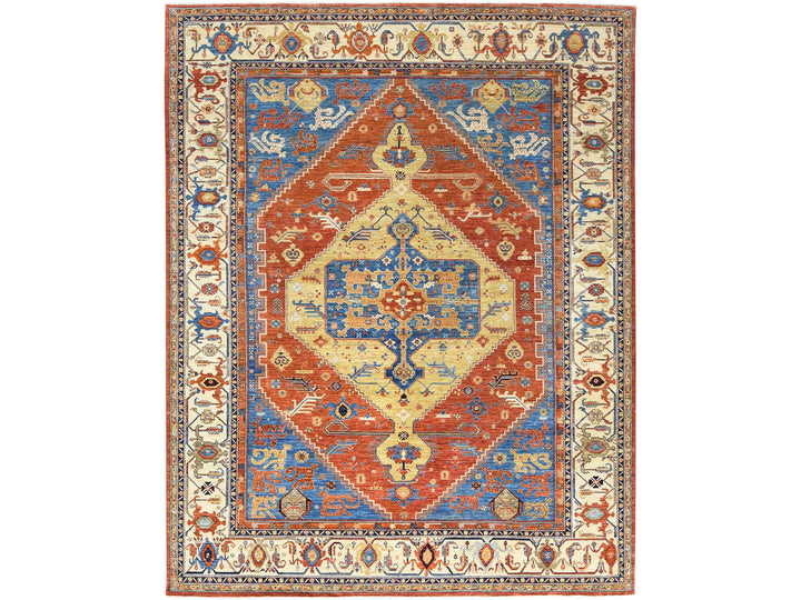 9'0" x 11'9" New Hand Knotted Blue Wool Rectangle Oriental Rug - MOA10282880