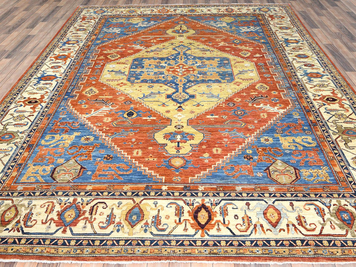 9'0" x 11'9" New Hand Knotted Blue Wool Rectangle Oriental Rug - MOA10282880