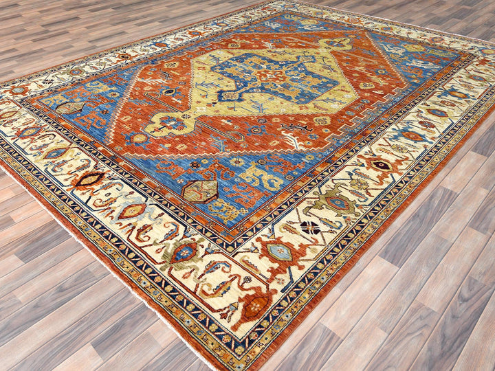 9'0" x 11'9" New Hand Knotted Blue Wool Rectangle Oriental Rug - MOA10282880