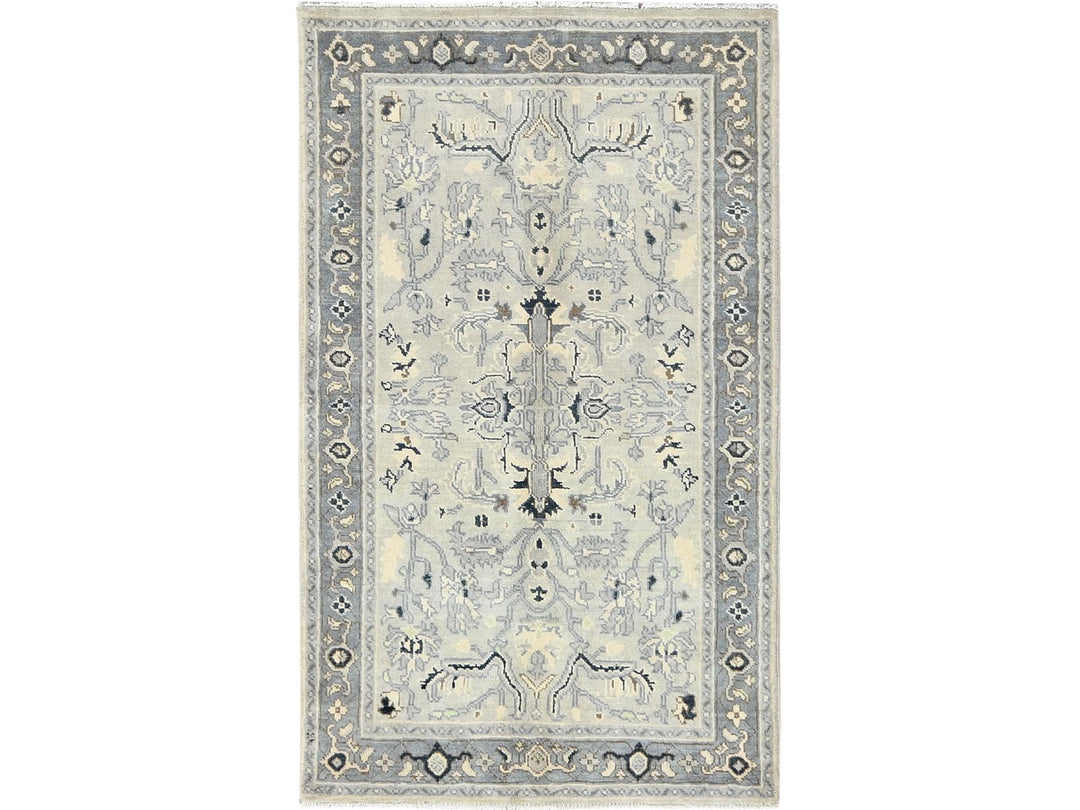 2'10" x 4'10" New Hand Knotted Grey Wool Rectangle Oriental Rug - MOA10282918