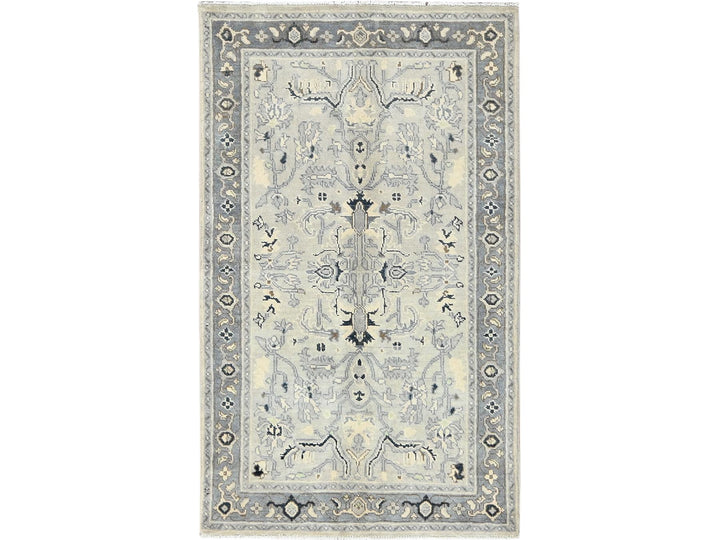 2'10" x 4'10" New Hand Knotted Grey Wool Rectangle Oriental Rug - MOA10282918