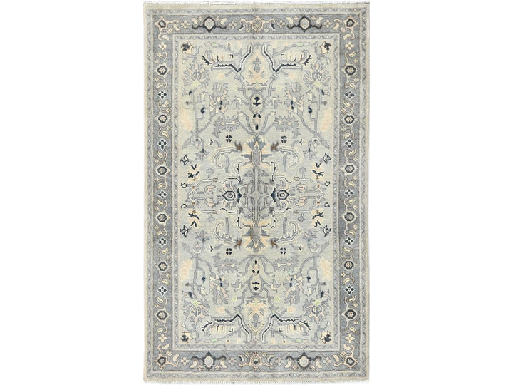 2'10" x 4'10" New Hand Knotted Grey Wool Rectangle Oriental Rug - MOA10282919