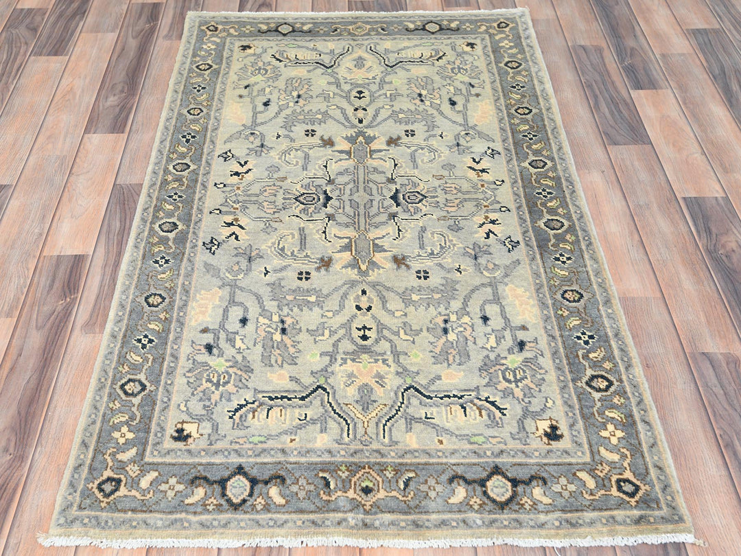 2'10" x 4'10" New Hand Knotted Grey Wool Rectangle Oriental Rug - MOA10282919