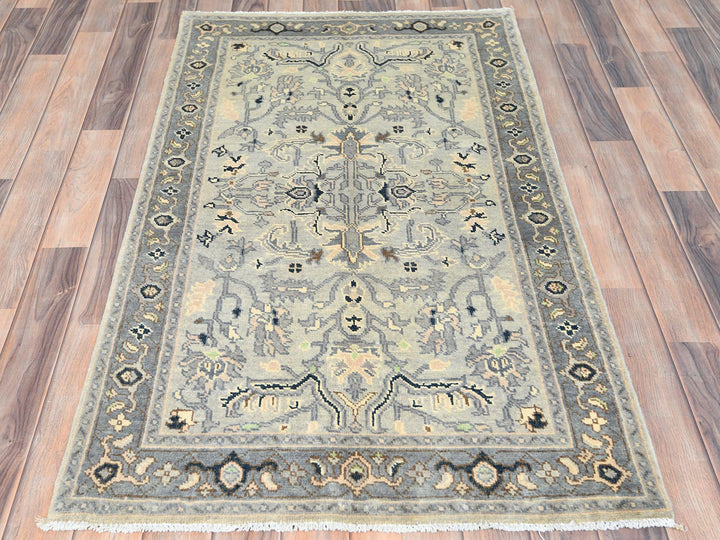 2'10" x 4'10" New Hand Knotted Grey Wool Rectangle Oriental Rug - MOA10282919