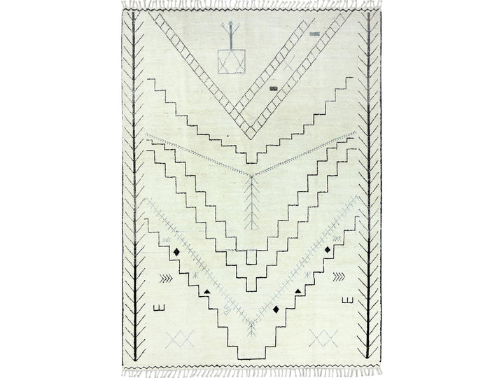 9'3" x 12'6" New Hand Knotted Ivory Wool Rectangle Oriental Rug - MOA10282960