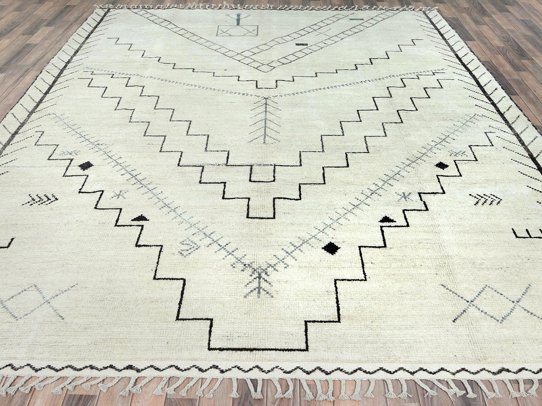 9'3" x 12'6" New Hand Knotted Ivory Wool Rectangle Oriental Rug - MOA10282960