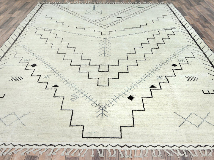9'3" x 12'6" New Hand Knotted Ivory Wool Rectangle Oriental Rug - MOA10282960