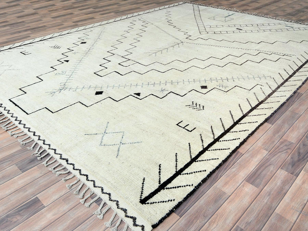 9'3" x 12'6" New Hand Knotted Ivory Wool Rectangle Oriental Rug - MOA10282960