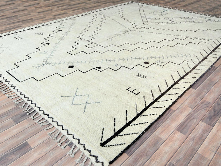 9'3" x 12'6" New Hand Knotted Ivory Wool Rectangle Oriental Rug - MOA10282960